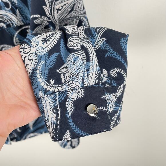 90s Vintage Notations Blue Paisley Button Up Long Sleeve Blouse Top Size PXL - Picture 5 of 8